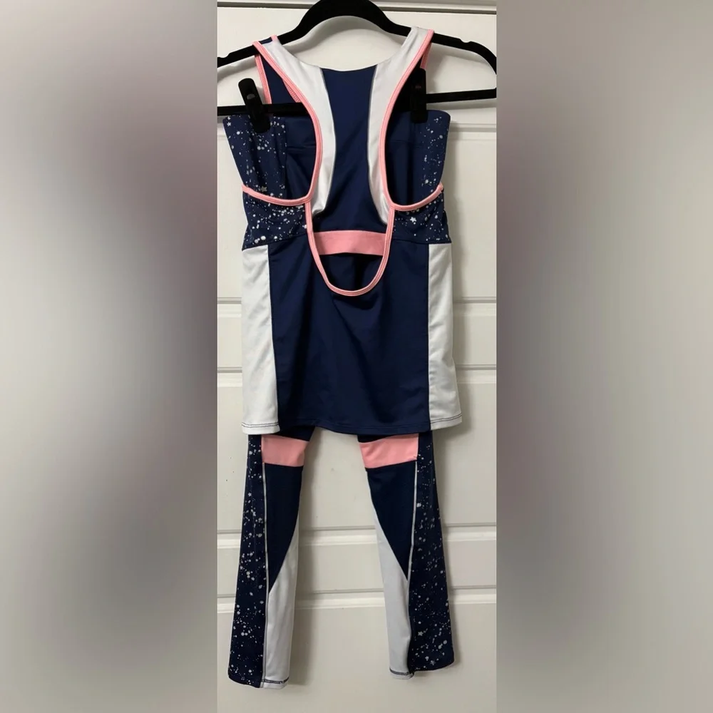 Zara‎ Girls Navy Pink White Sports Athleisure Outfit Tank Leggings Pants 13 14